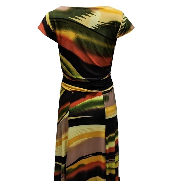 Women's Drape Neck Midi Dress Watercolor Print Short Sleeves Dress - Picture 2 of 4